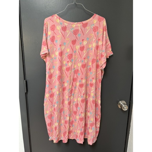 Munki Munki Womens Tiptoe Tulips Pink Comfy Nightgown Loungewear 1X Mumu - Picture 4 of 4